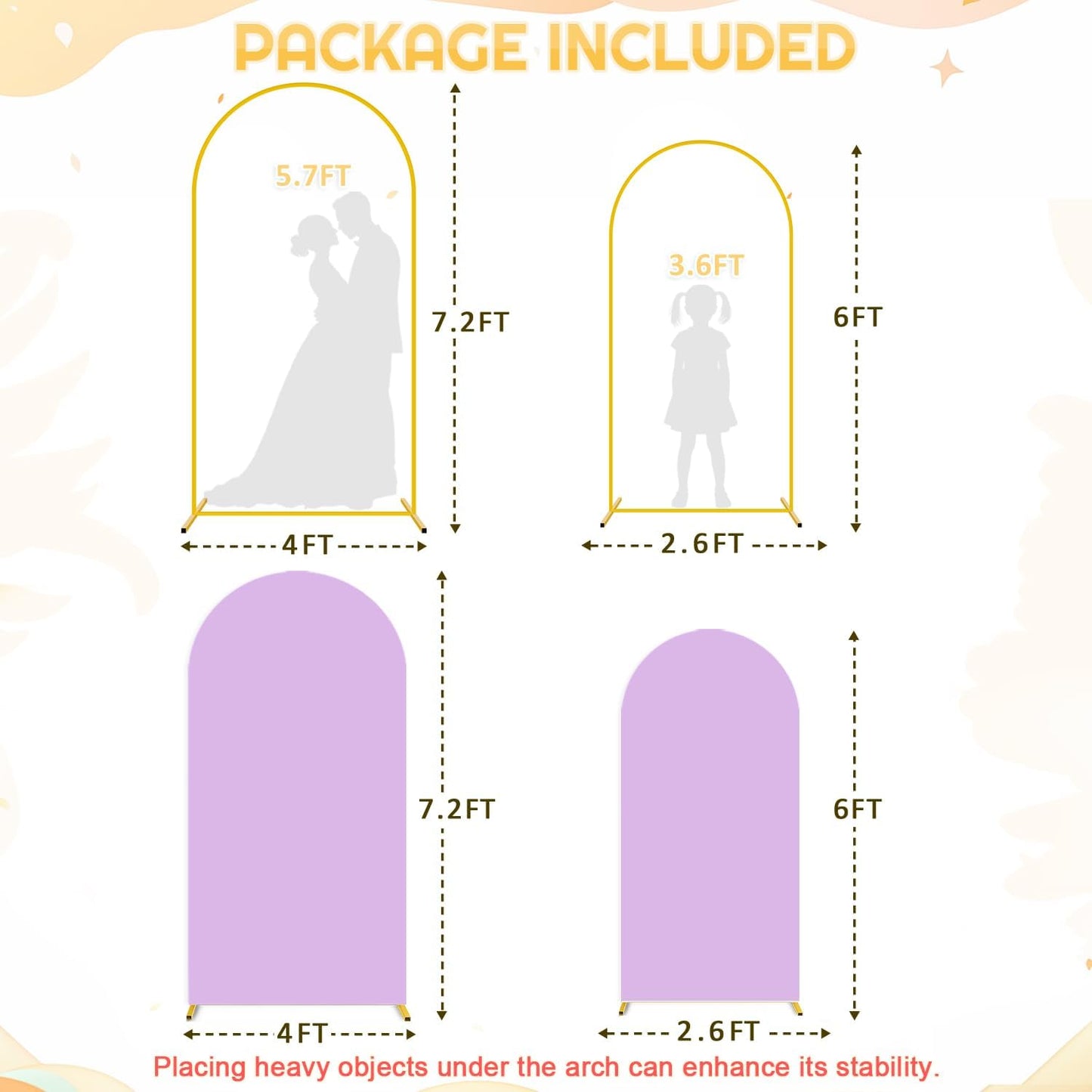 FUHSY Metal Arch Backdrop Stand Set of 2 with Cover (7.2FT+6FT) Wedding Arch Frame Stand Balloon Backdrops Arches Lavender Arch Backdrop Stands Cover for Birthday Party Gender Reveal Graduation Decor