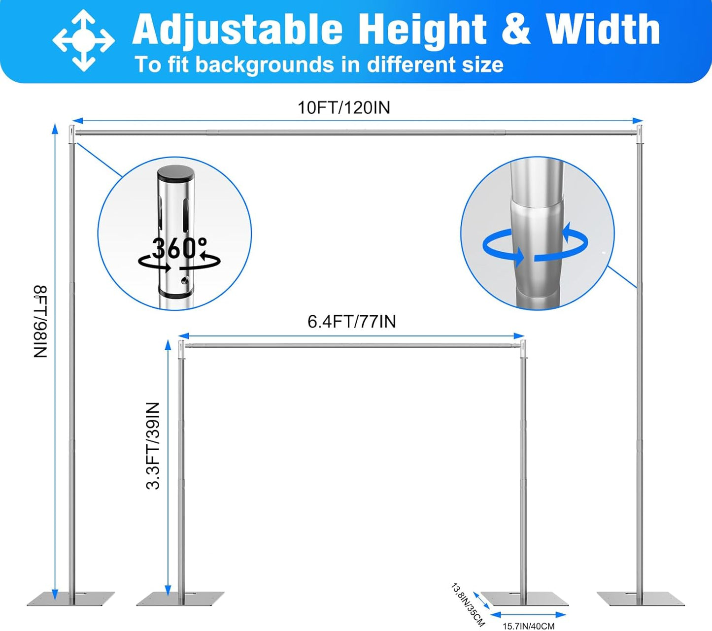 Pipe and Drape Backdrop Stand Kit Backdrop Stand For Parties 8x10 FT Adjustable Photo Backdrop Stand Heavy Duty Background Stand for Wedding Banquet Decorations Silvery