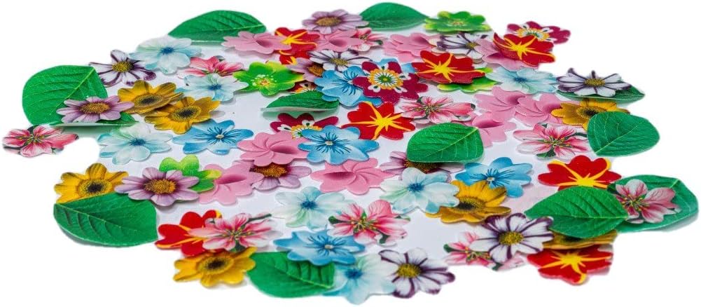 Edible Flowers Edible leaves &Edible butterflies Wafer Paper Cake Cupcake Toppers for Decorating Rice Paper Flower Food Decorations for Baking Girl Birthday Party (80flowes+20leaves)