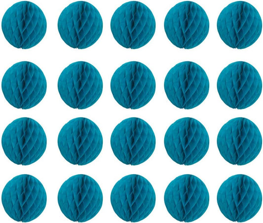 20pcs Honeycomb Flower Balls - Teal Tissue Paper Pom Poms for Birthday, Wedding & Home Decor (6inch)