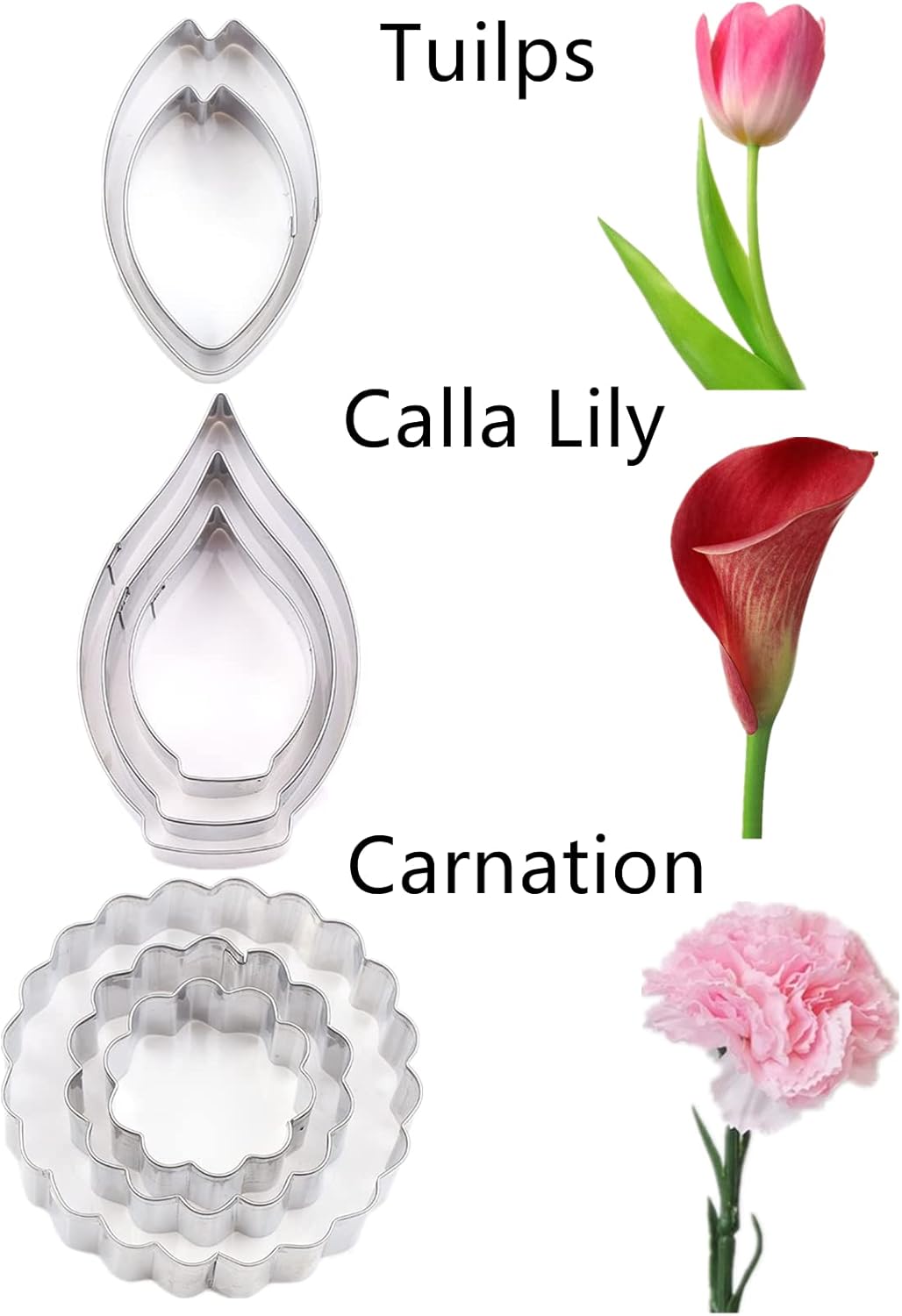 7set Stainless Steel Gum Paste Flower Cutter Flower Petals Cutter Fondant Sugar Paste Cutter Molds Cookie DIY Making Tools for Wedding Birthday Cake Decorating Tools