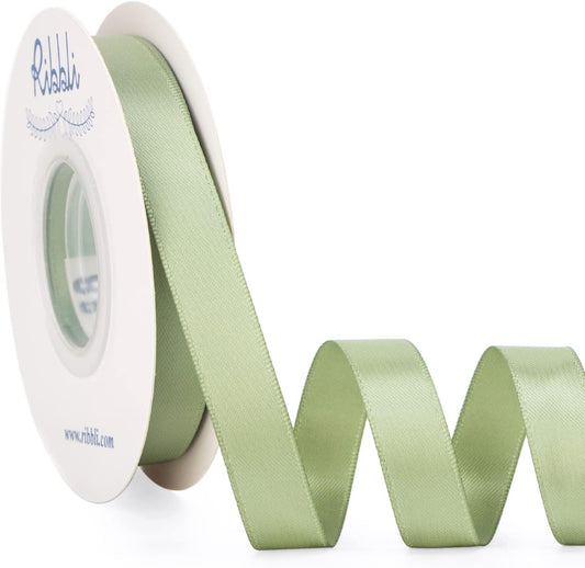 Ribbli Dusty Sage Satin Ribbon Double Faced Satin 1/2 Inch x Continuous 25 Yards-Sage Green Ribbon for Gift Wrapping Crafts Wedding Decoration Bows Bouquet Floral Arrangement
