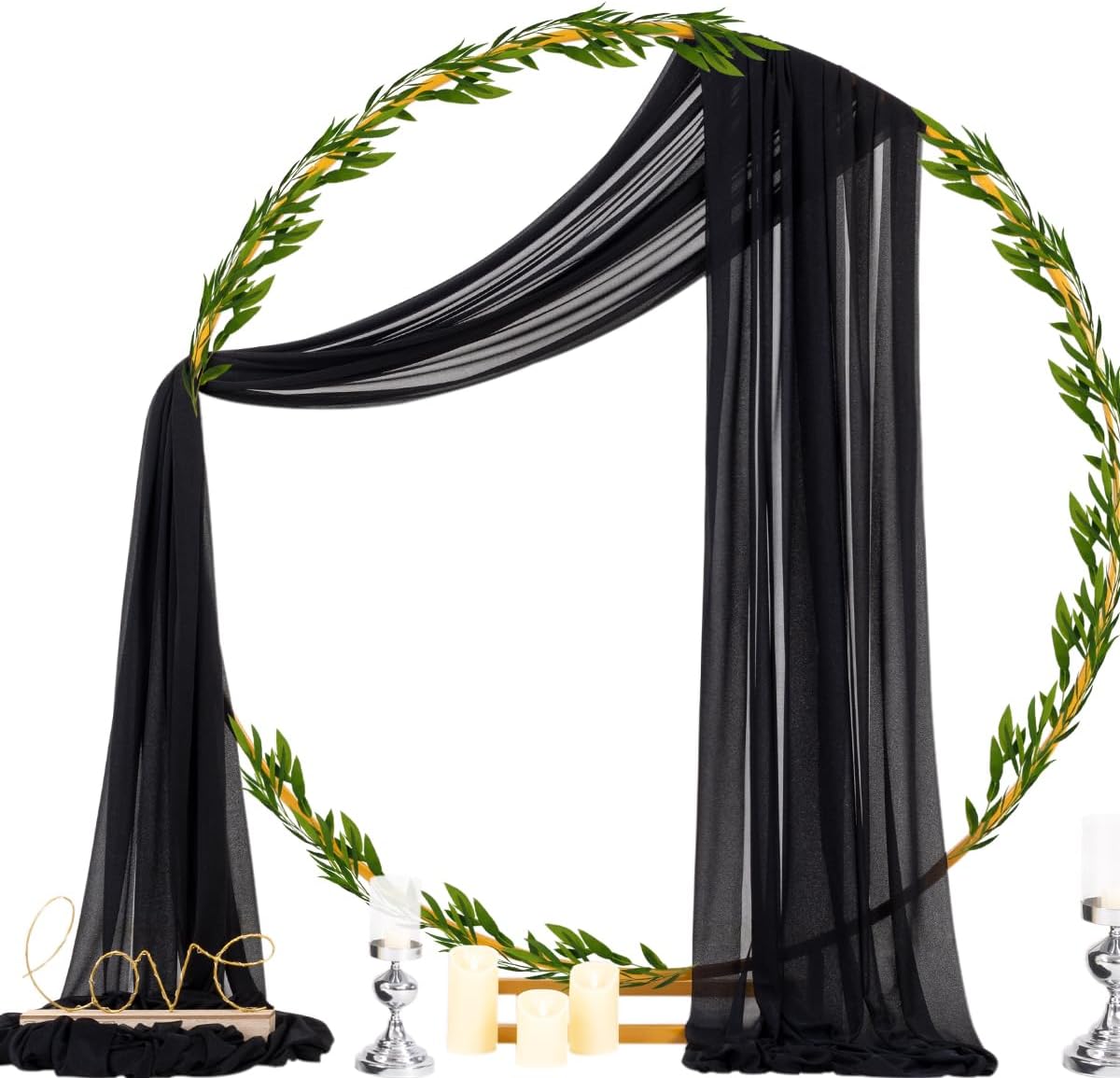 Socomi Black Sheer Gothic Wedding Draping Fabric 29" x 20Ft 2 Panel Outdoor Curtain Arch Drapes Extra Long for Bridal Baby Shower Ceremony Birthday Party Decor