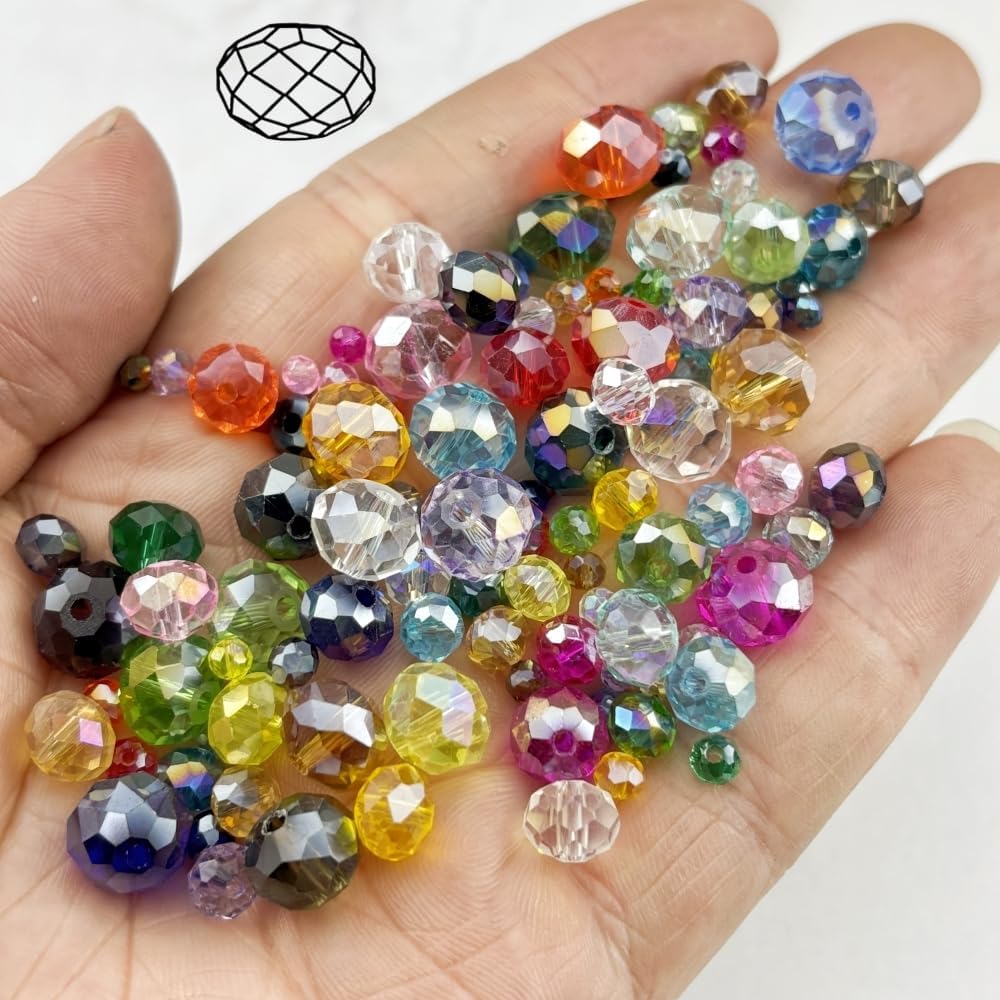 100pcs 8mm Crystal Glass Beads for Crafts Faceted Rondelle Glass Beads for Jewelry Making Crystal Spacer Beads for Necklaces Bracelets Earrings DIY Craft(Red AB)