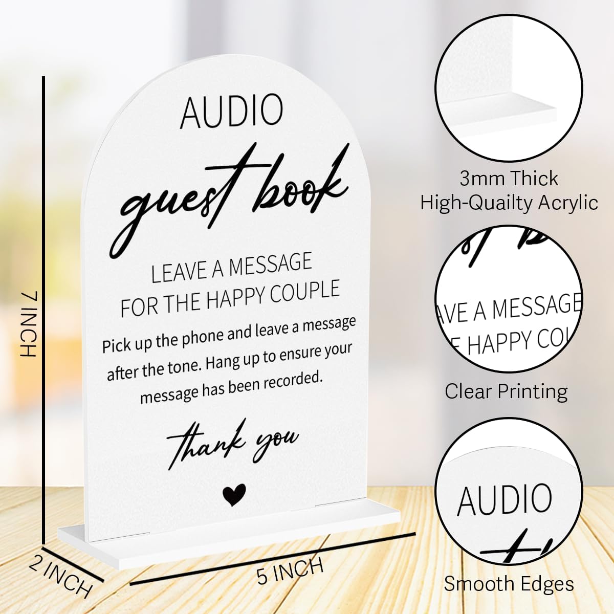 Audio Guest Book Sign for Wedding Acrylic Arch Wedding Bridal Shower Baby Shower Welcome Table Signs for Ceremony and Reception Decor 7 x 5 Inches