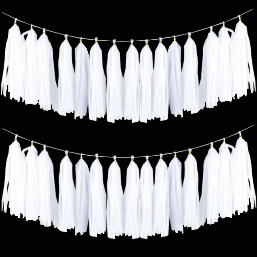 Aimto 20pcs White Shiny Tassel Garland Banner Tissue Paper Tassels for Party Decorations