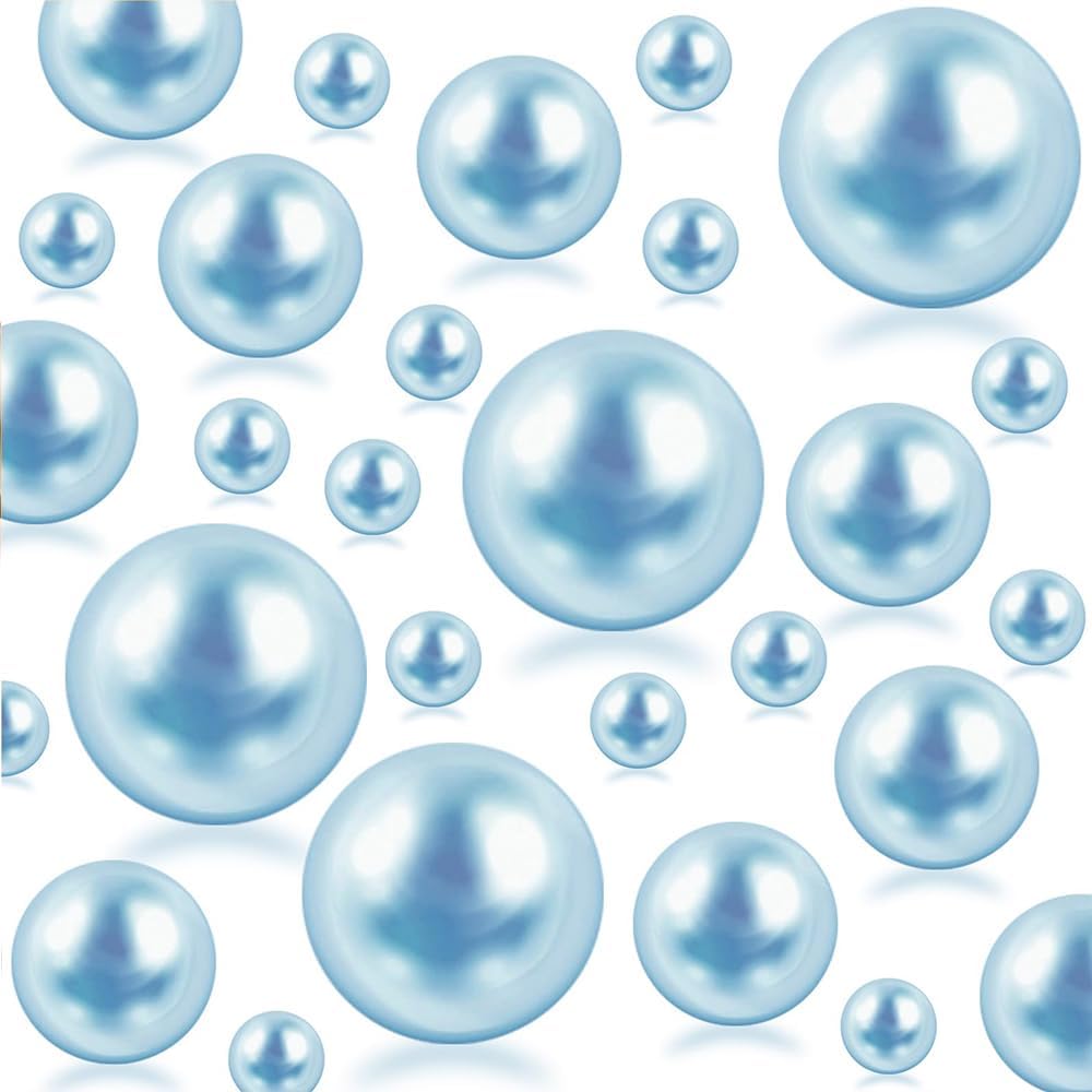 300Pcs Light Blue Polished No Hole Faux Pearl Beads for Vase Filling Decorations, Plastic Pearls Vase Fillers, Table Scatters, Wedding Centerpiece, Home Decor, 8/14/20 mm