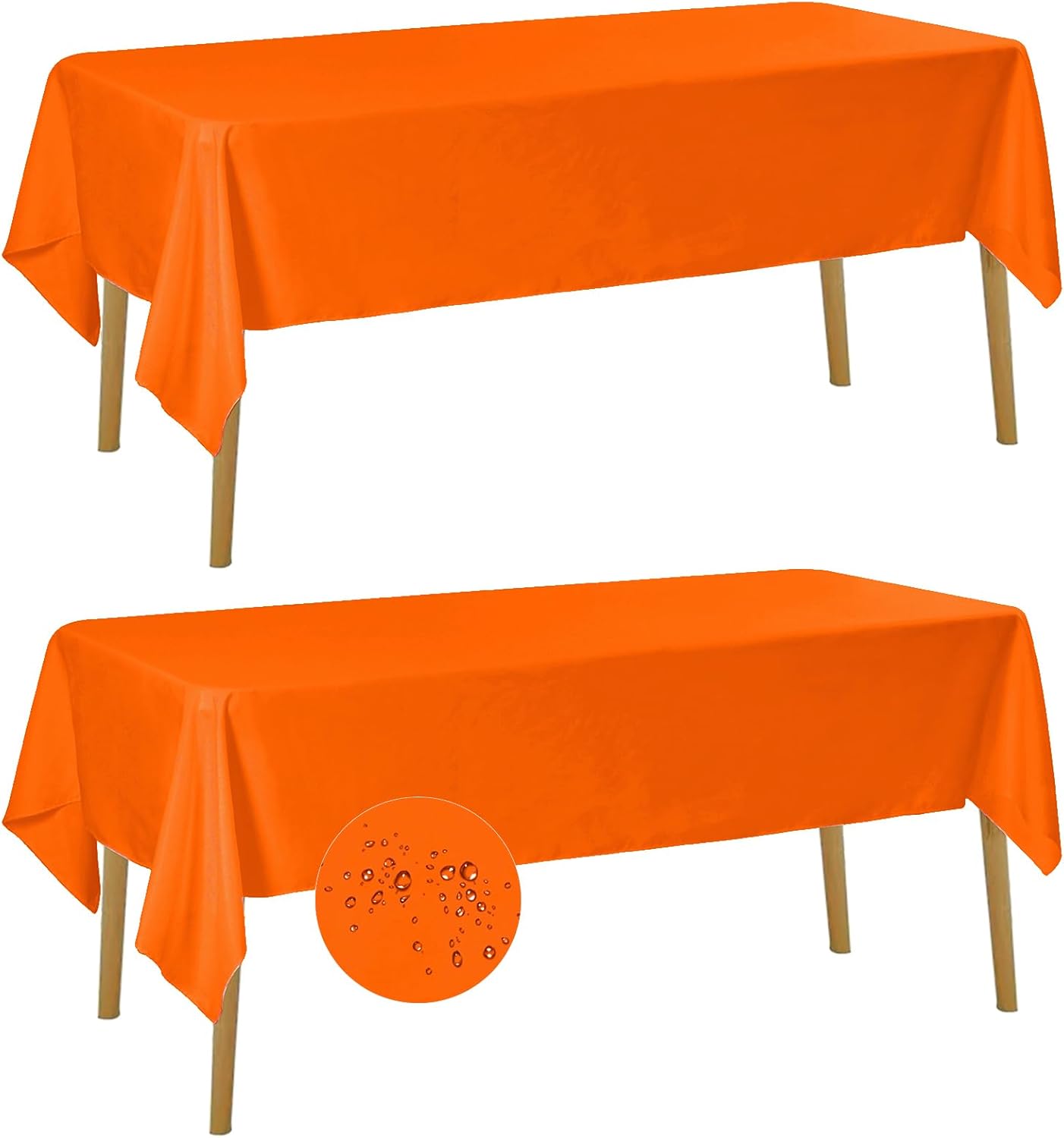 Fokitut 2 Pack Waterproof Rectangle Tablecloth, 60x120 Inch, Stain Resistant and Wrinkle Polyester Table Cloth, Fabric Table Cover for Kitchen Dining, Wedding, Party, Holiday Dinner-Orange