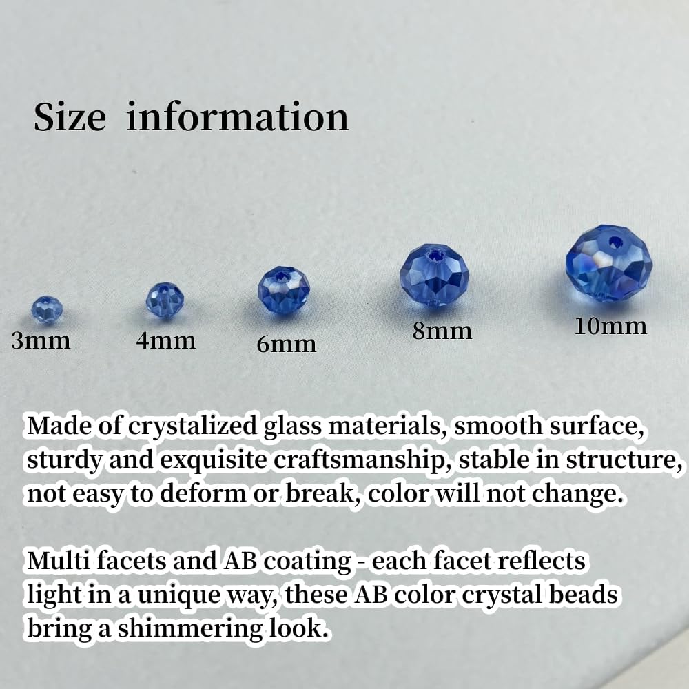 100pcs 8mm Crystal Glass Beads for Crafts Faceted Rondelle Glass Beads for Jewelry Making Crystal Spacer Beads for Necklaces Bracelets Earrings DIY Craft(Light Blue AB)