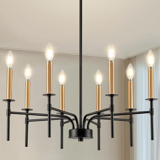 8 Light Modern Farmhouse Black and Gold Chandelier for Dining Room Over Table,Hanging Ceiling Candle Chandeliers Pendant Light Fixture for Living Room Staircase Entryway Foyer Kitchen