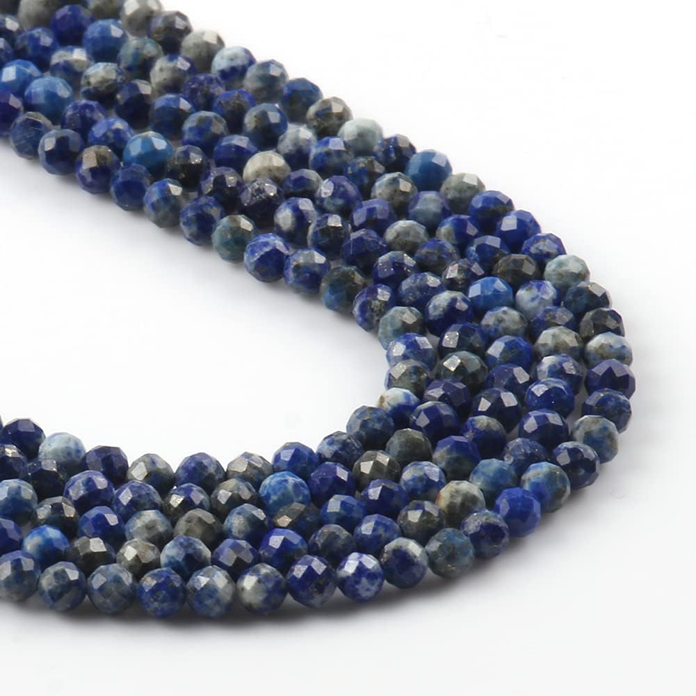 Song Xi 90pcs 4mm Natural Lapis Lazuli Gemstone Beads Faceted Round Loose Stone Beads for Jewelry Making
