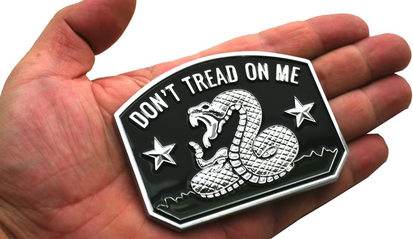 1x Gadsden Flag Rattlesnake Car Emblem 3D Decal Sticker with Don't Tread ON ME Slogan Fit for Car Truck Motorcycle Window Door and Flat Surface (Chrome)