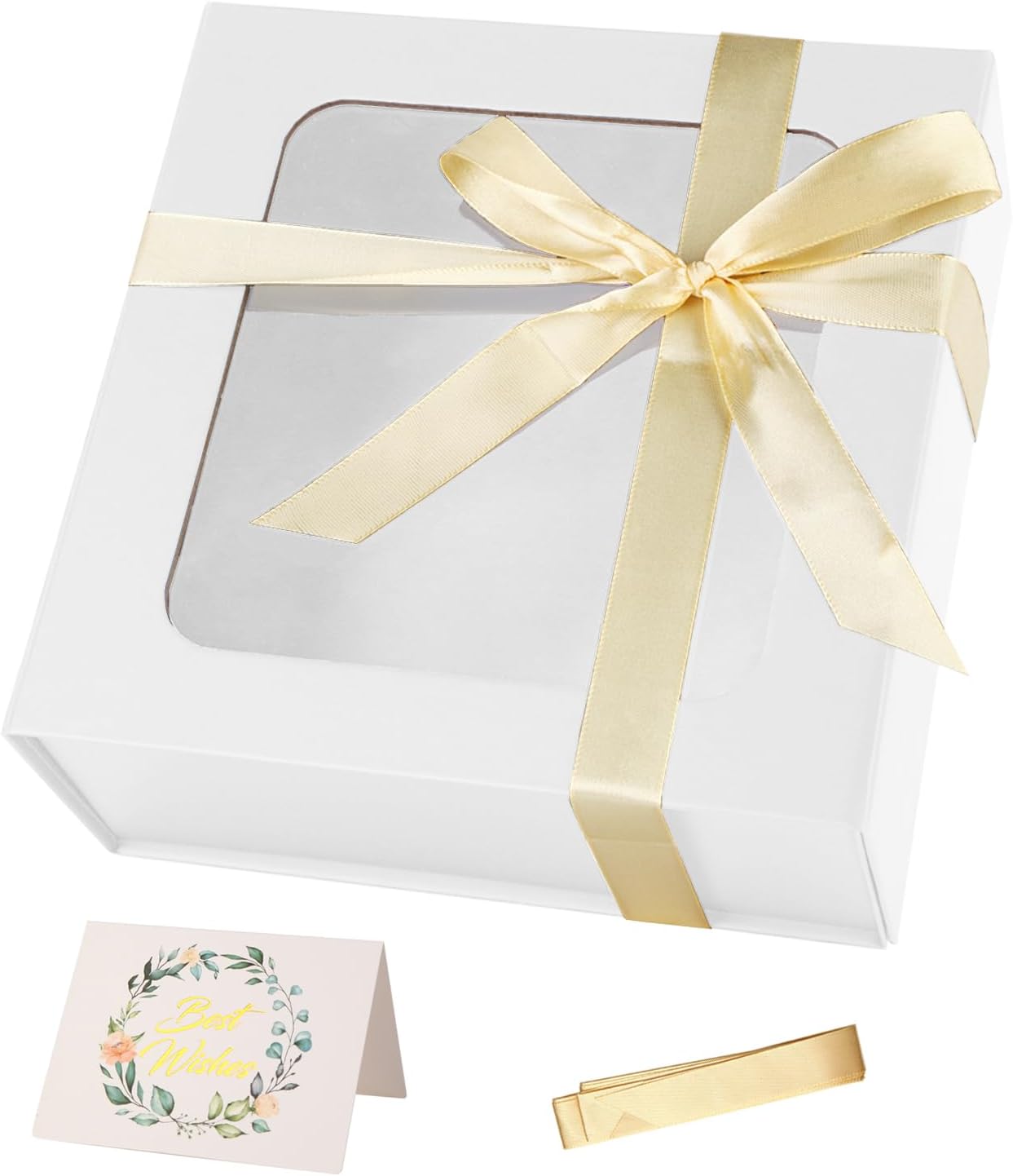 TIACABO White Gift Box with Window,7.5"x7.5"x3.1" Bridesmaid Boxe for Gifts Giving,Birthday Gift Boxes with Magnetic,Closure Lid Gifts Boxes for Presents,Cute Box,Luxury for Gift Packaging