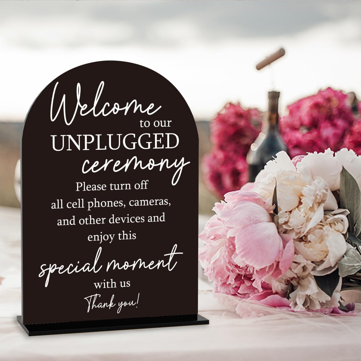 Unplugged Ceremony Sign, Wedding Welcome Sign, Engagement Bridal Shower Baby Shower Decor for Ceremony Party Reception Table Desk Decor Acrylic Sign (Black)
