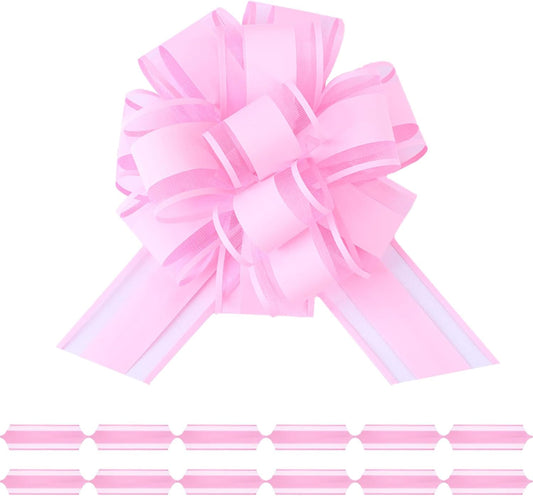 6Pcs 6inch Pull Bow Gift Wrapping,Pull Bow For Gift Basket, Gift Bag Box Wrapping Decor, Valentines Day, Birthday, Anniversary, Wedding, Flower Packaging (Pink)