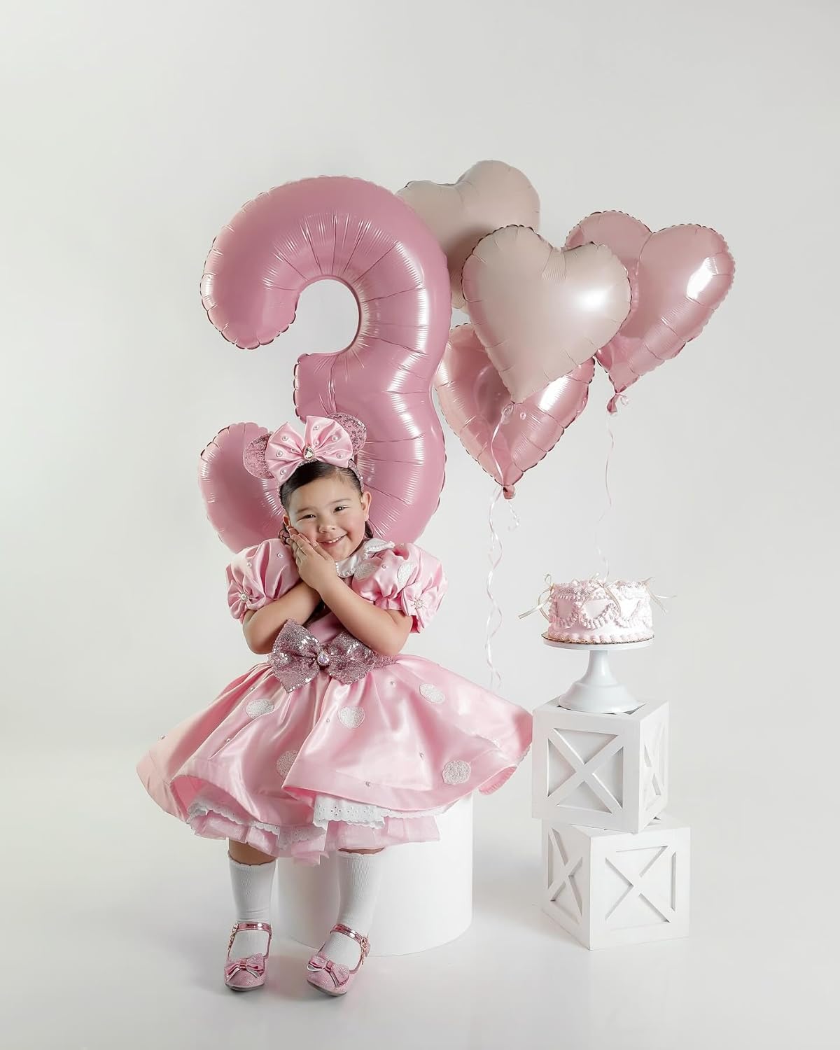 Pink White Heart Balloons,12Pcs Baby Pink Cream Heart Shaped Foil Balloons,18Inch Sand White Helium Balloon for Baby Shower Birthday Anniversary Wedding Party Decorations