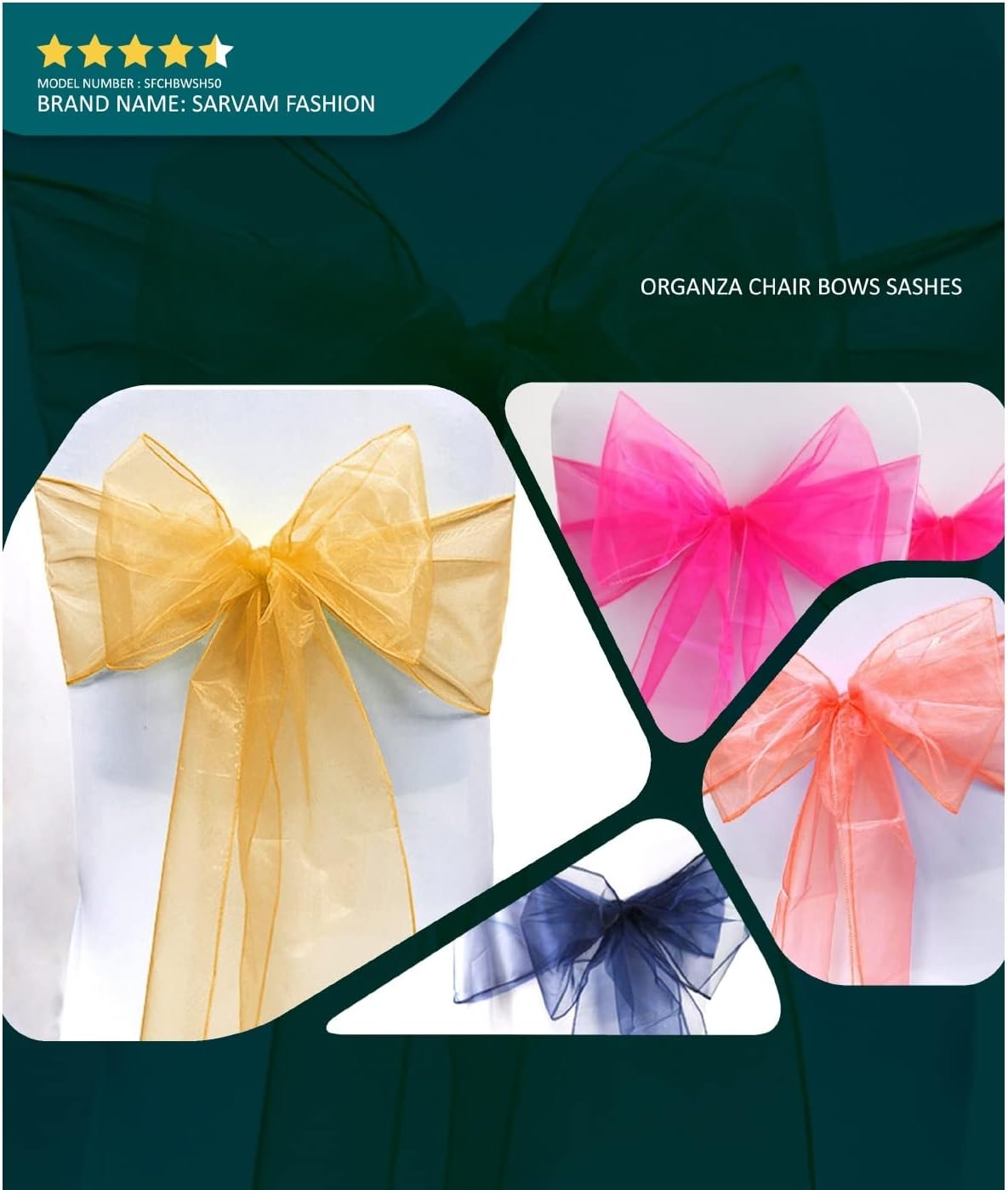 Organza Chair Bow Sash Décor Bows Sashes for Wedding Reception Events Banquets Decoration - (Pack of 25, Ivory)