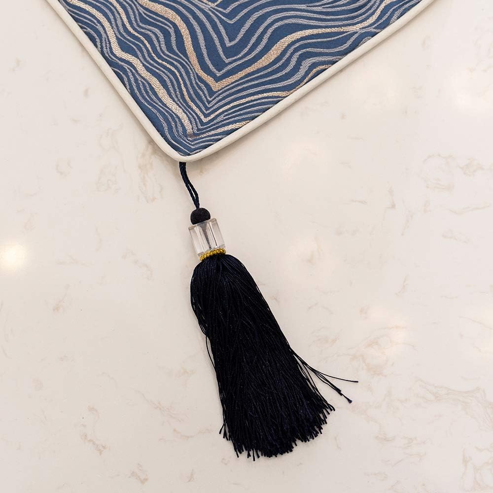 Avigers 12 x 108 Inch Decorative Luxury Abstract Striped Navy Blue Table Runners with Tassels for Home Living Room Bedroom Art Decor Wedding