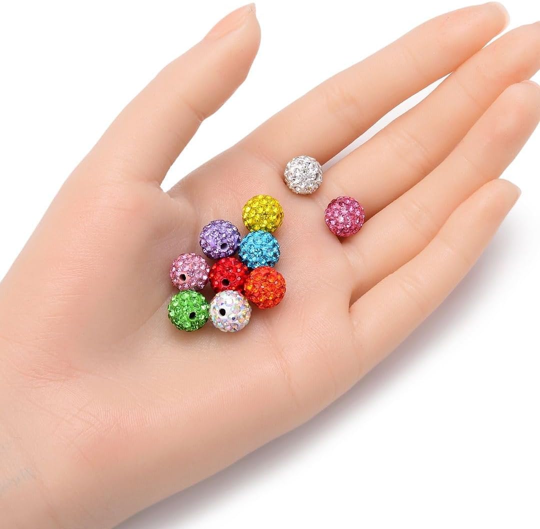 100pcs Adabele Grade A Suncatcher Crystal Rhinestone Pave Loose Beads 10mm Rose Pink Polymer Clay Disco Ball Spacers Compatible with Shamballa All Craft Jewelry Making DB10-3