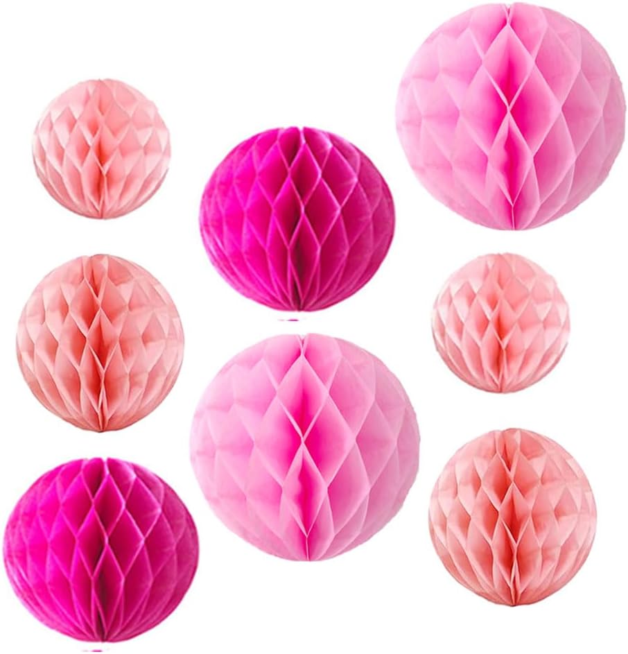 8pc Honeycomb Balls Party Decorations 6''8''10''12'' Tissue Paper Pom Poms Flower Balls Hanging Pink Paper Honeycomb Balls for Party Baby Shower Birthday Wedding Nursery Wall Decor Pink Set