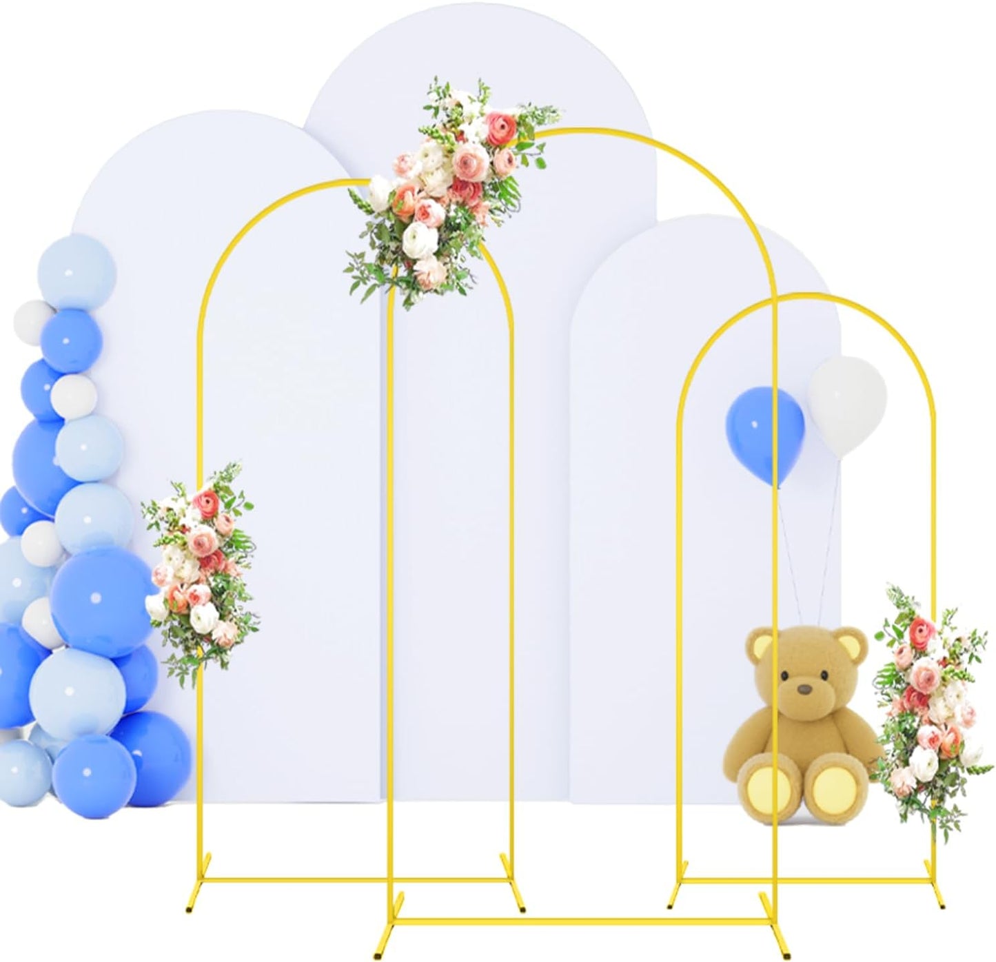 FOTSHARER Wedding Arch Backdrop Stand and White Spandex Arch Cover 6FT 5FT 4FT Set of 3 Metal Arched Frame Backdrop Stand for Parties Arch Stand Cover for Birthday Party Baby Shower Graduation Decor