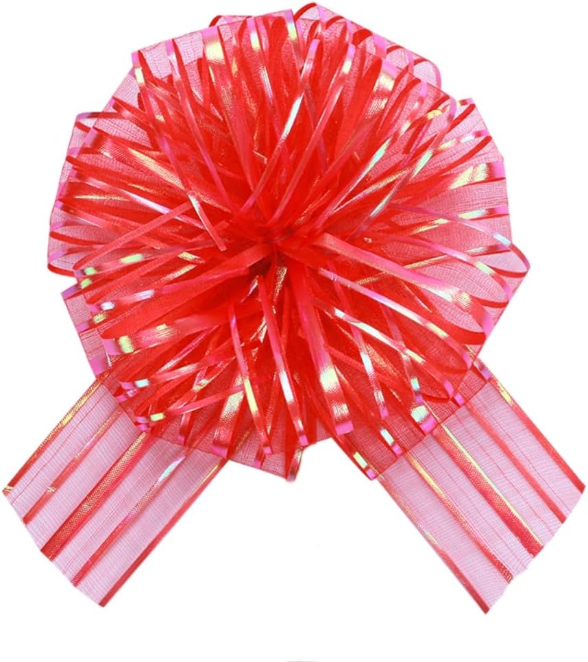 6 Pcs 6 Inch Red Organza Pull Bow – Perfect for Wedding Decoration, Gift Wrapping Baskets, Car Bows, Birthday Parties, Christmas and Valentine's Day