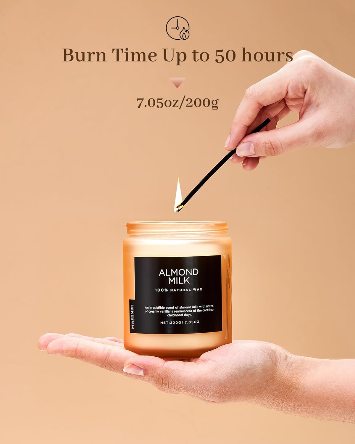 M&SENSE Creamy Vanilla Scented Candle, Clean Non Toxic for Women Teacher Friends, 7.05oz 50 Hours Bunr Time for Holiday Gifts, Single Wick Soy Wax Clean Candle Home Sweet for Housewarming