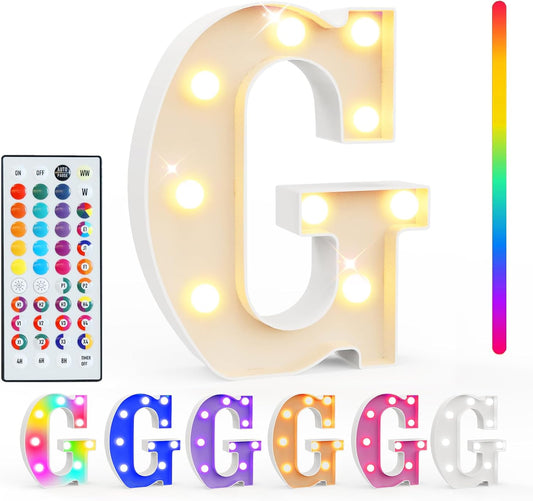 Pooqla Colorful Light Up Letters with Remote, Upgraded 35 Colors LED Marquee Letters, RGB Lighted Letter for Girls Teenager Gift, Birthday, Party, Wedding, Night Light, Room, Bedroom Decor, Letter G