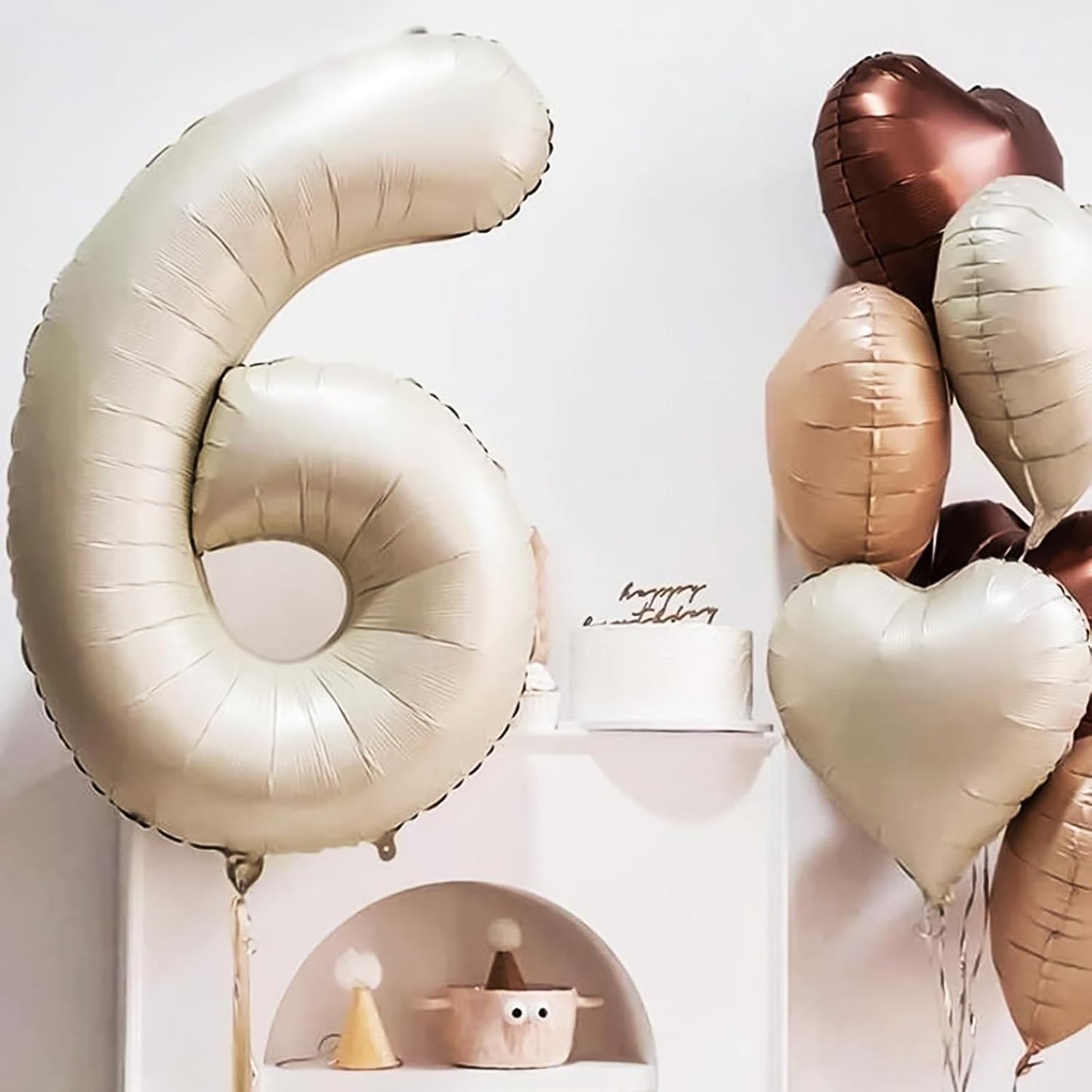 Cream Number Balloons 6, 40inch Large Beige Digital 6 Foil Helium Balloon for Girls Boys, Beige White Self Inflating Number Balloons 0-9 for Men Women Birthday Party Anniversary Decorations