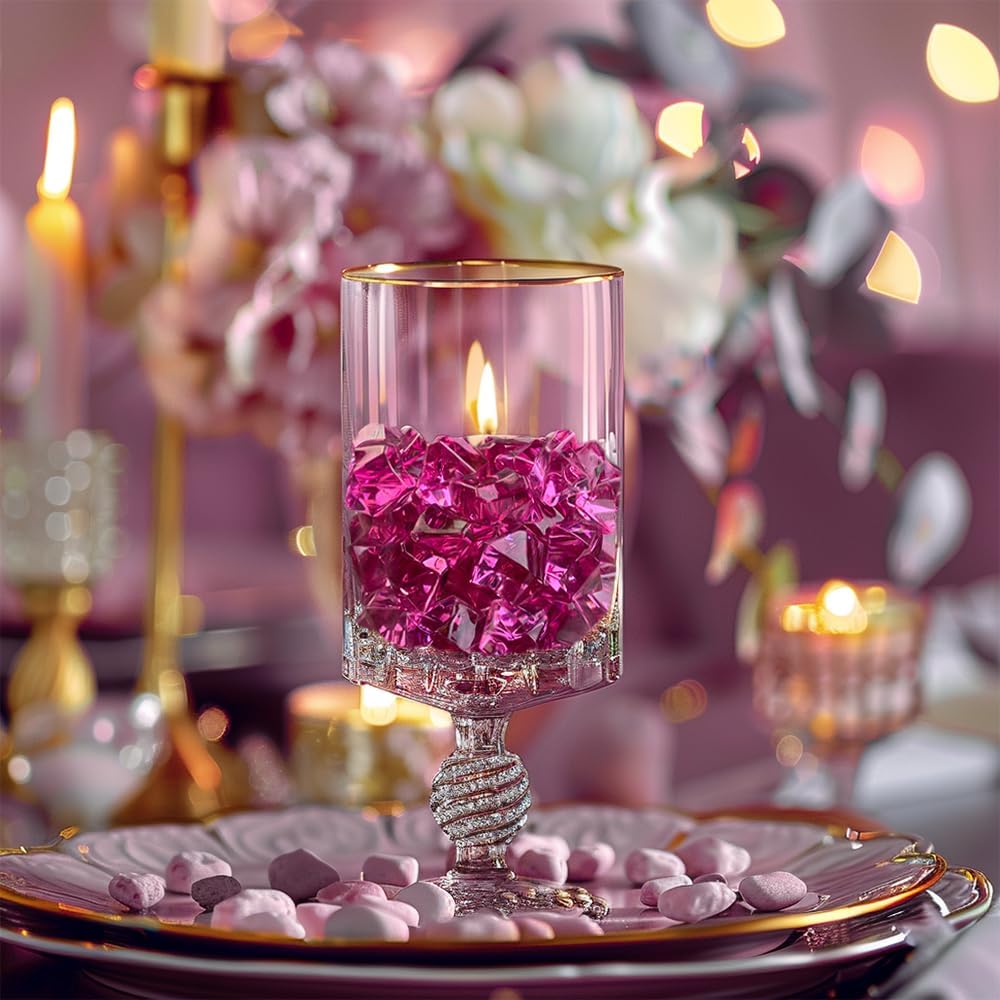 HappyFiller 15 OZ Burgundy Fake Ice Rocks Crystal Acrylic Gem Stone for Glass Vase Fillers,Candle Holder Decor, Wedding Centerpieces,Crafts,Dessert Table Decorative Scatter,Party,Home Accents