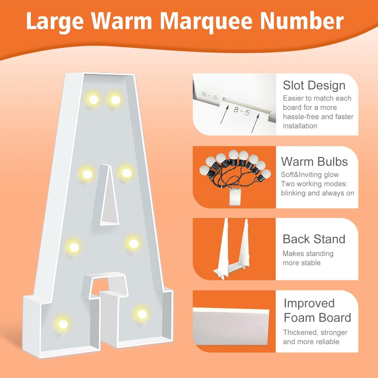 3FT Marquee Light Up Letters, LED Marquee Letters A for Birthday Balloons Backdrop, Large Light Up Letters for Baby Shower Anniversary Decorations Party Wedding Decor, Pre-Cut Foam Frame Kit