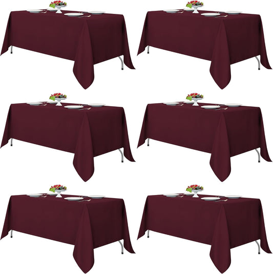 Fitable Burgundy Rectangle Tablecloths for 6 Foot Tables, 6 Pack - 70 x 108 Inches - Stain Resistant and Washable Table Clothes, Polyester Fabric Table Covers for Wedding, Party, Banquet, Buffect