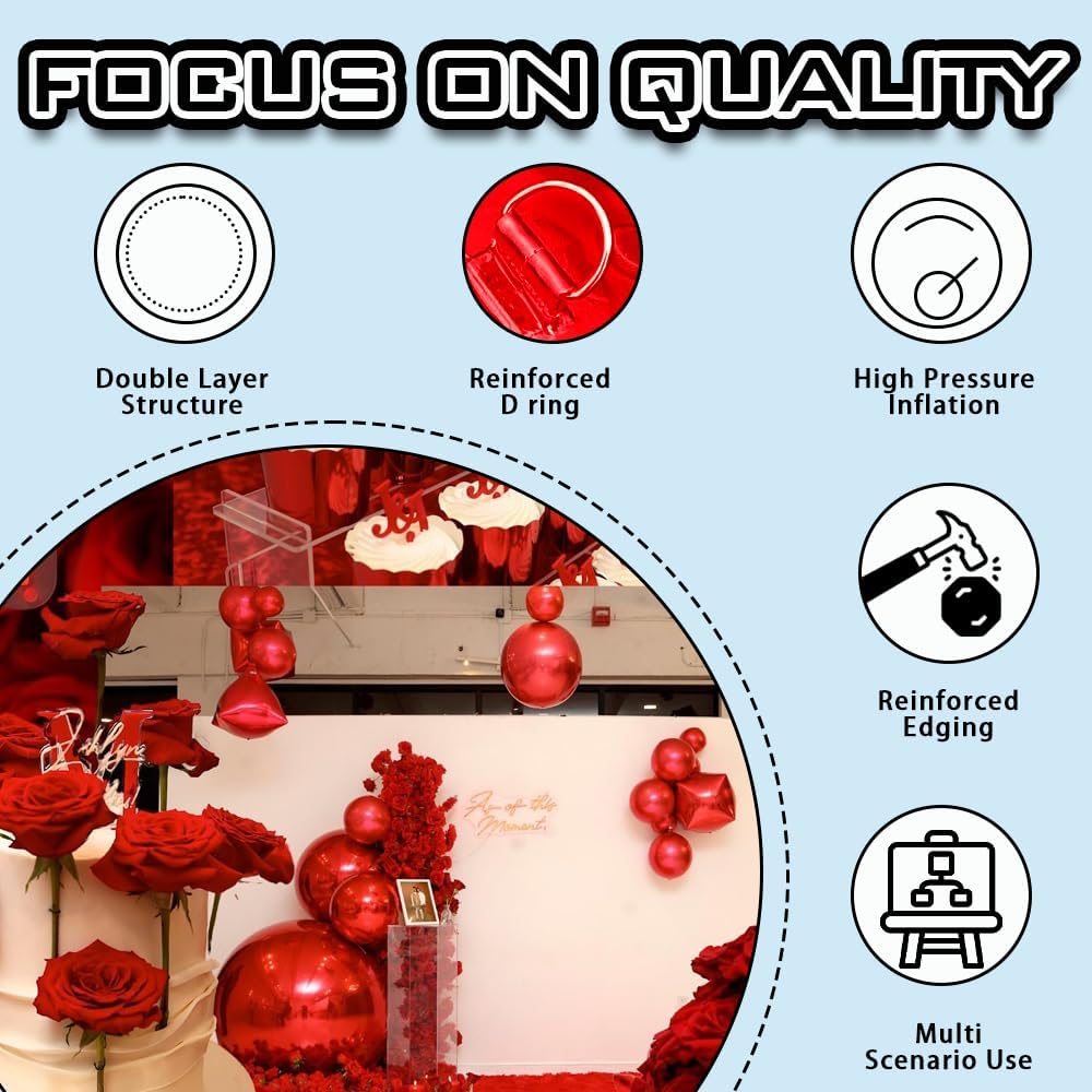 6 PCS Red Mirror Balls Inflatable Beautiful Decorative Spheres for Events & Gardens - Easy Setup & Storage