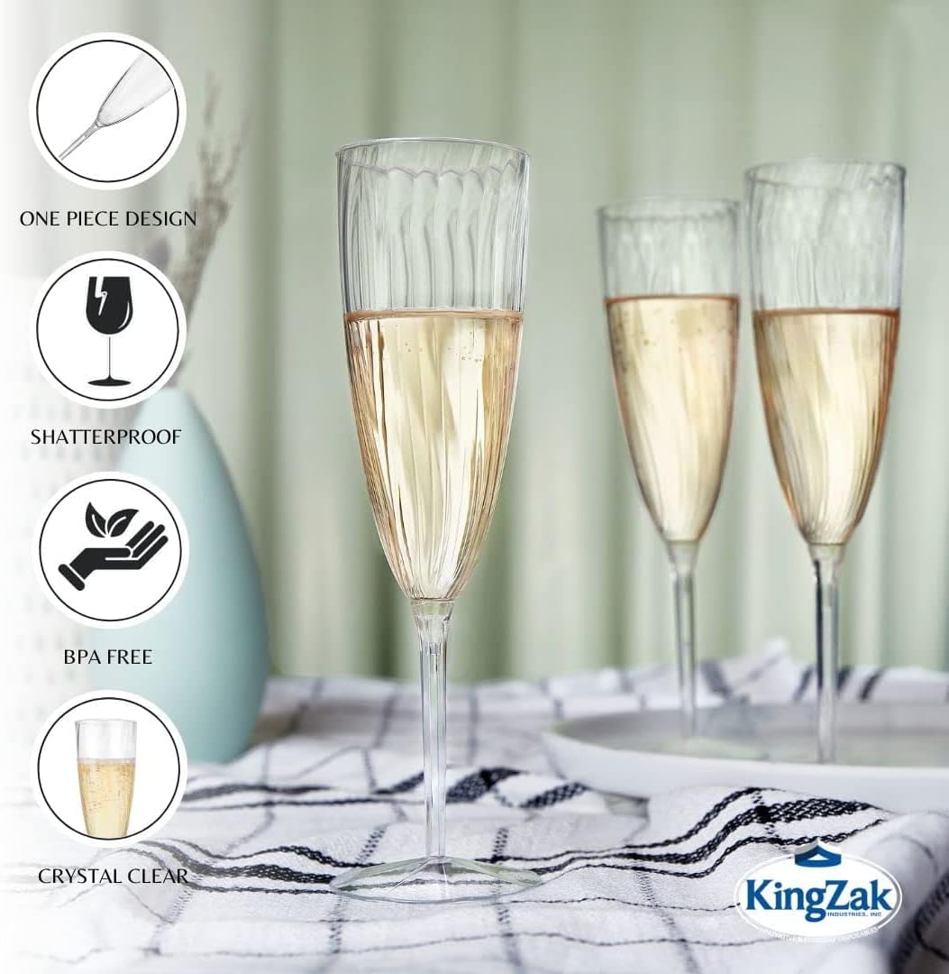 Lillian Tablesettings Premium Champagne Flutes 6 oz. Clear Hard Plastic 1-Piece Disposable Glasses - 16 Count