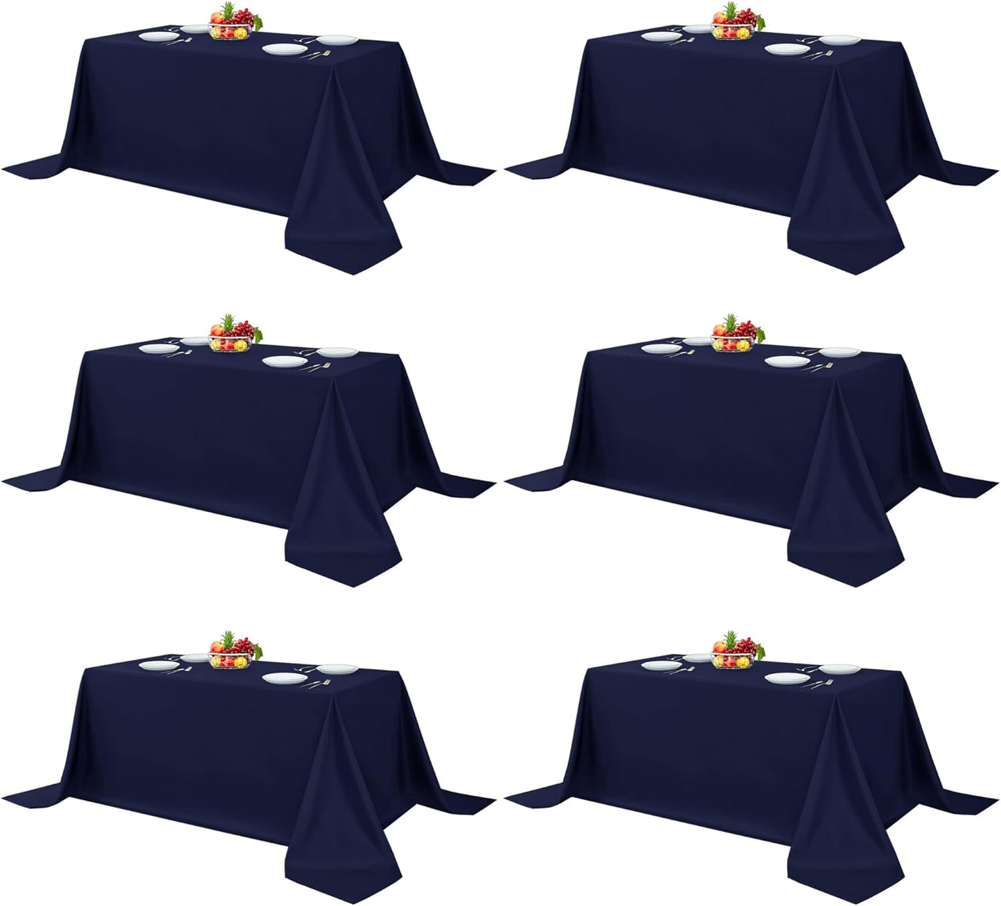 Fitable Navy Rectangle Table Clothes, 6 Pack - 90 x 156 Inch - Reusable and Washable Tablecloths, Polyester Fabric Table Covers for Wedding, Party, Banquet, Formal Events