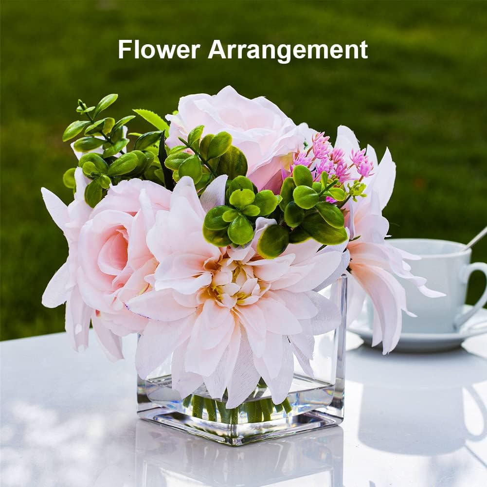 Enova Floral Set of 4 Cube Glass Vase, 5x5X5 Inch Glass Flower Vase Planter, Floating Candle Holders, Clear Square Glass Vases, Table Decorative Vase for Wedding Centerpieces, Home Office Décor