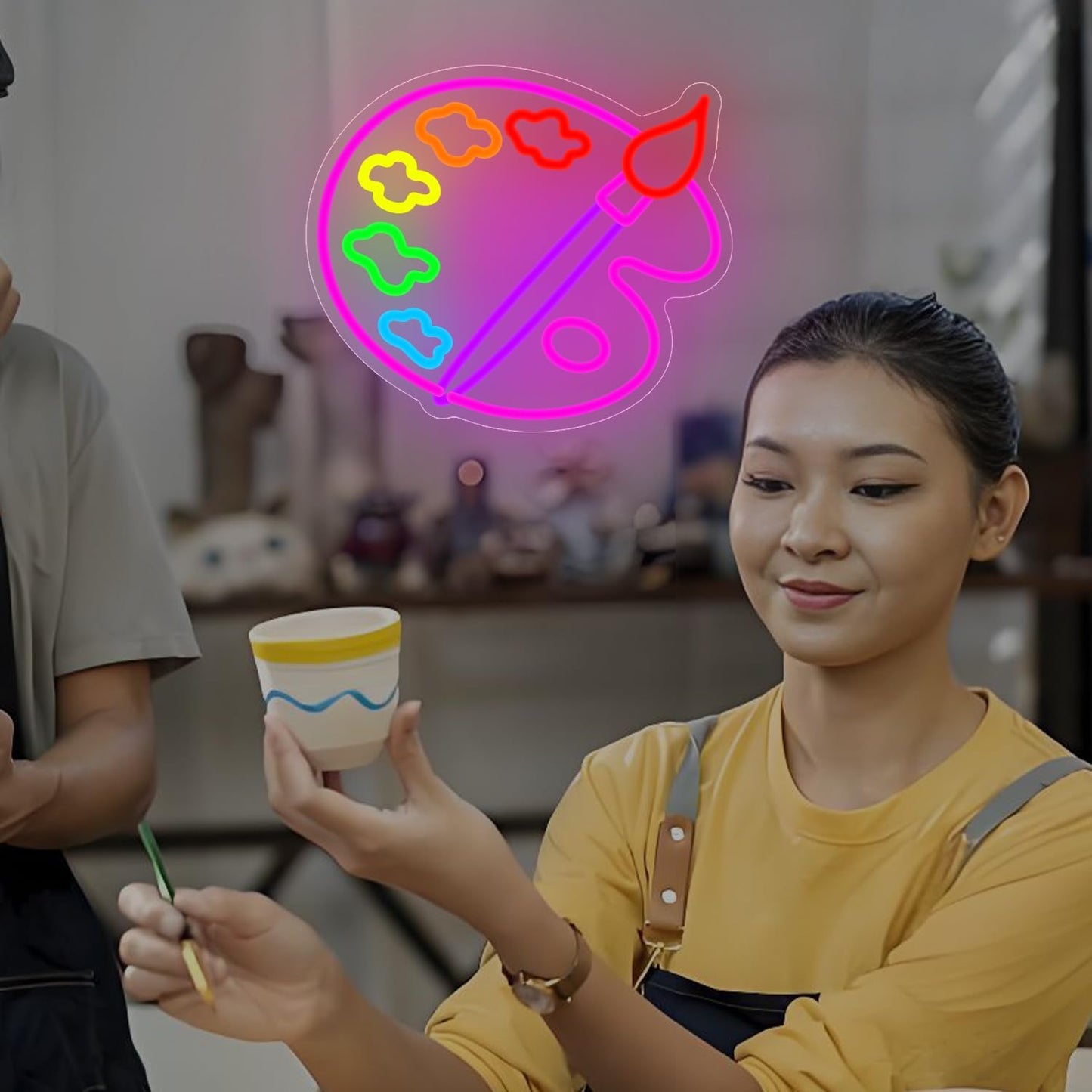 Paint Palette Neon Sign Art Studio Room Led Lights Dimmable Led Signs for Bedroom, Light Up Signs for Art Classroom Studio Drawing Room Paint Party Decorations