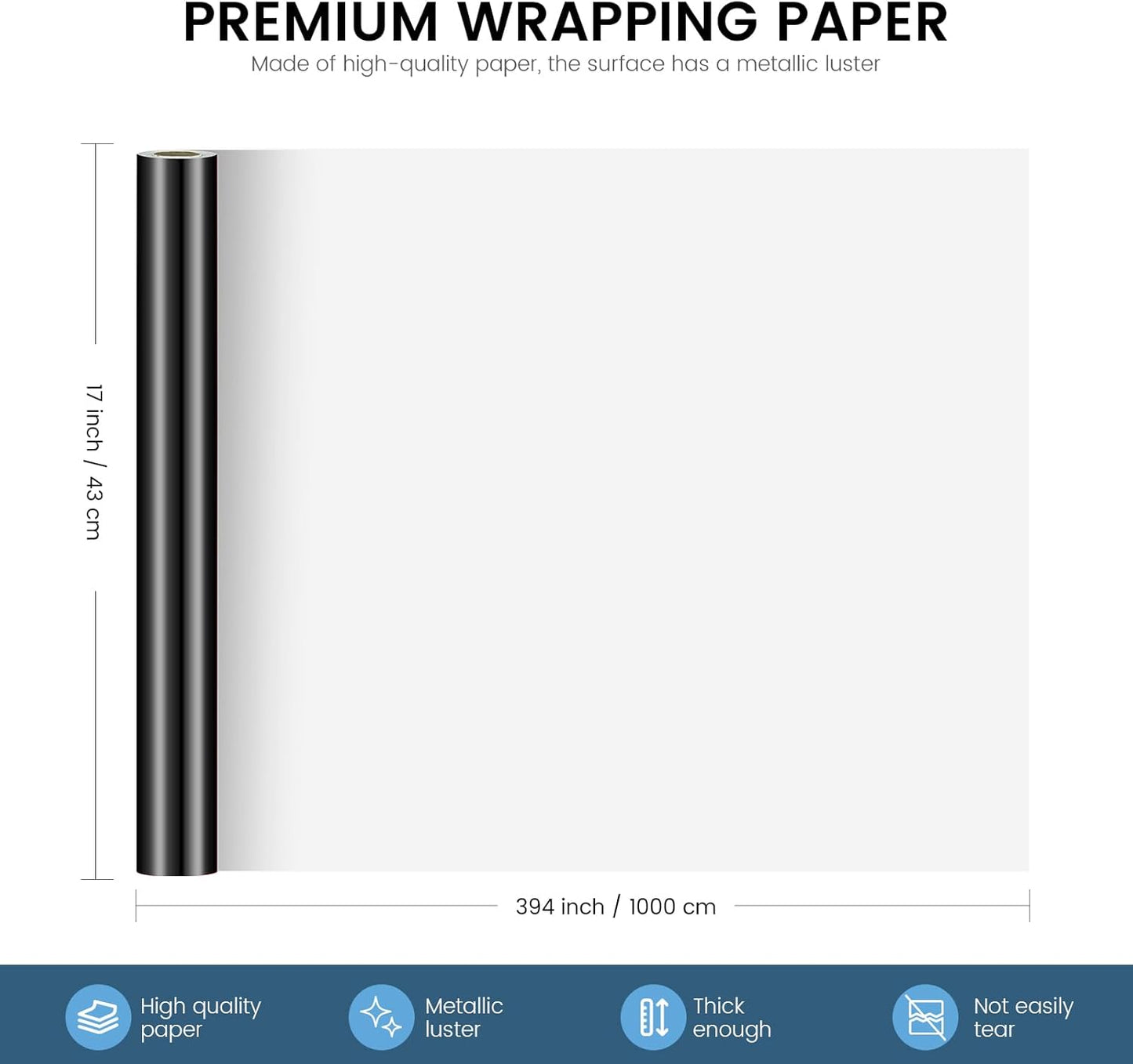 KMER LIFE Metallic Wrapping Paper Roll 17 x 394 Inch - Premium Gift Wrap for Birthday, Christmas, Baby Shower, Valentines, Party, Holiday (Black)