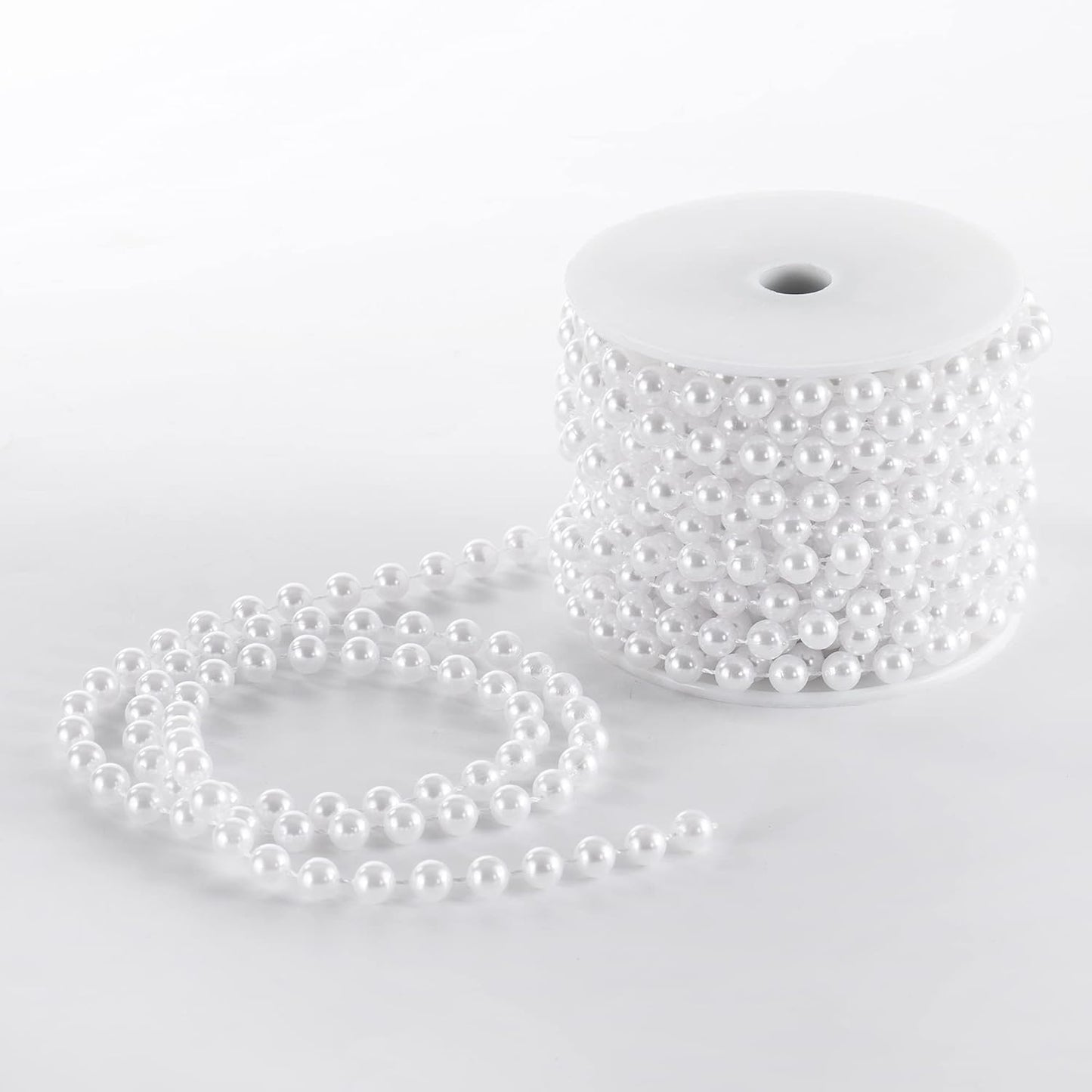 Craft String Pearls 8MM Pearl Bead, 33 Feet White Faux Pearl Garland Spool Roll Strand Wedding Party Decoration, Christmas Tree Decorations