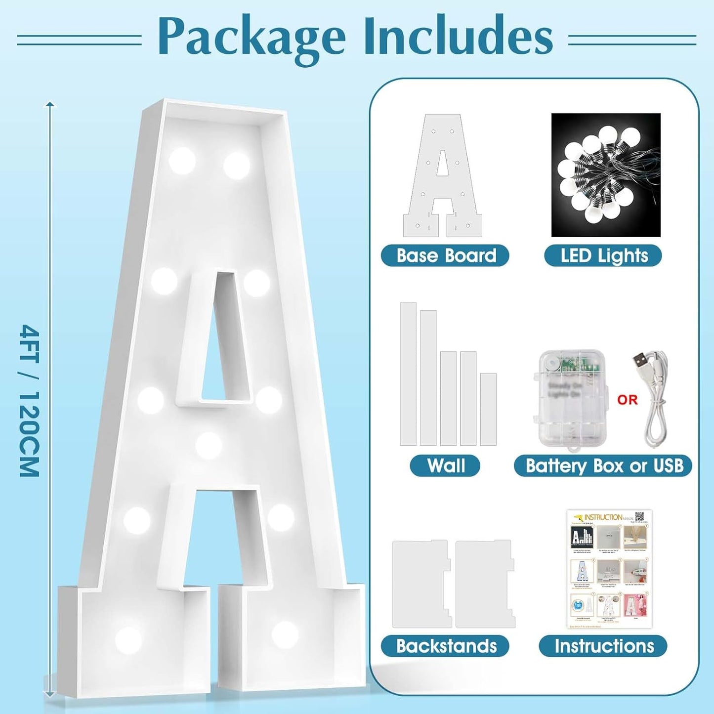 Ledido 4FT Marquee Light Up Letters, Cool White Light Up Letters Large Marquee Letter for Party Decorations, Mosaic Letter C for Balloons, Wedding Birthday Graduation Decor