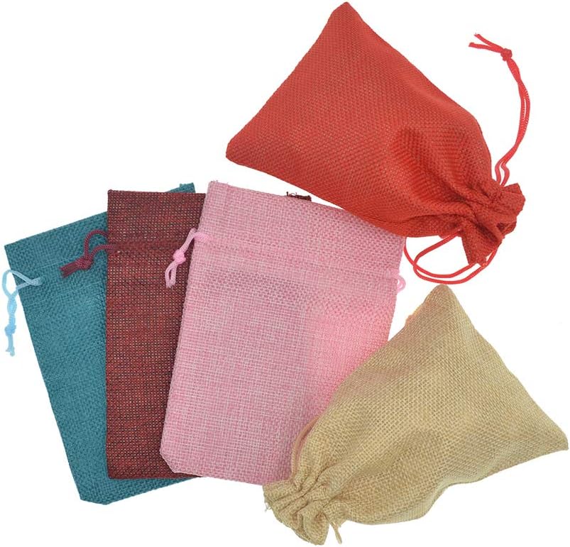 Burlap Bags with Drawstring, 20pcs Assorted Colored Small Jute Bags Christmas Wedding Party Favor Gifts Bags, Jewelry Candy Pouches 2.7 x 3.5 inch