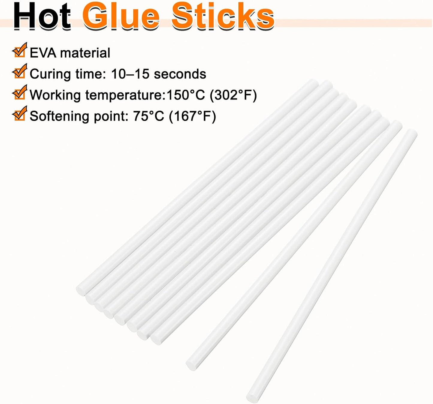 HARFINGTON 10pcs Hot Glue Sticks 0.28" Dia x 5.91" Long EVA Mini Hot Melt Adhesive Glue Stick for Hot Melt Gun Wood Plastic Glass Flowers Fabrics Foam, White