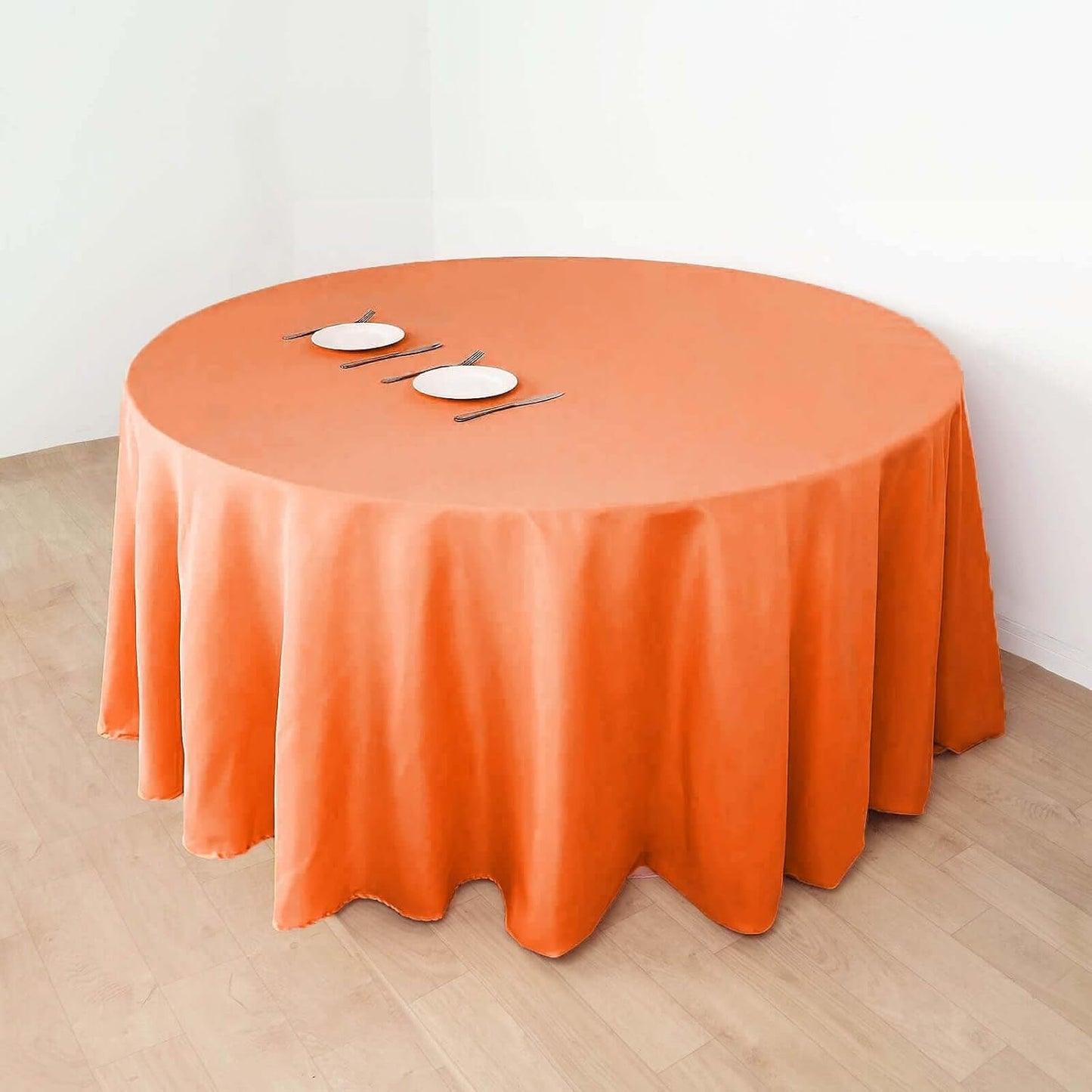 Efavormart Round Tablecloth, 132 Inch Stain & Wrinkle Resistant Washable Table Cloth, Decorative Polyester Fabric Table Cover for Banquet, Wedding, Dining- Orange