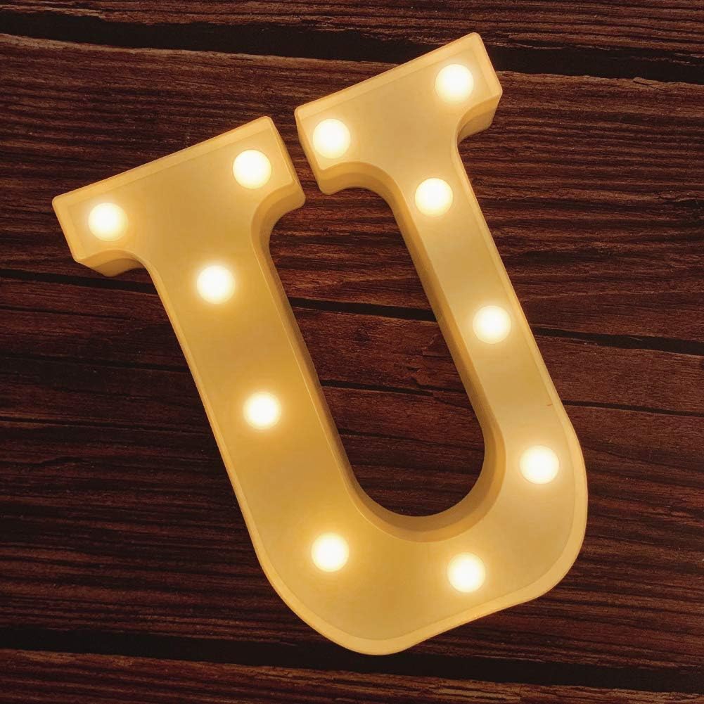 MUMUXI Marquee Light Up Letters | Large Light Up Numbers | Battery Powered and Bright with Every Letter of The Alphabet | for Wedding, Birthday, Party, Celebration, Christmas or Home Decoration (U)