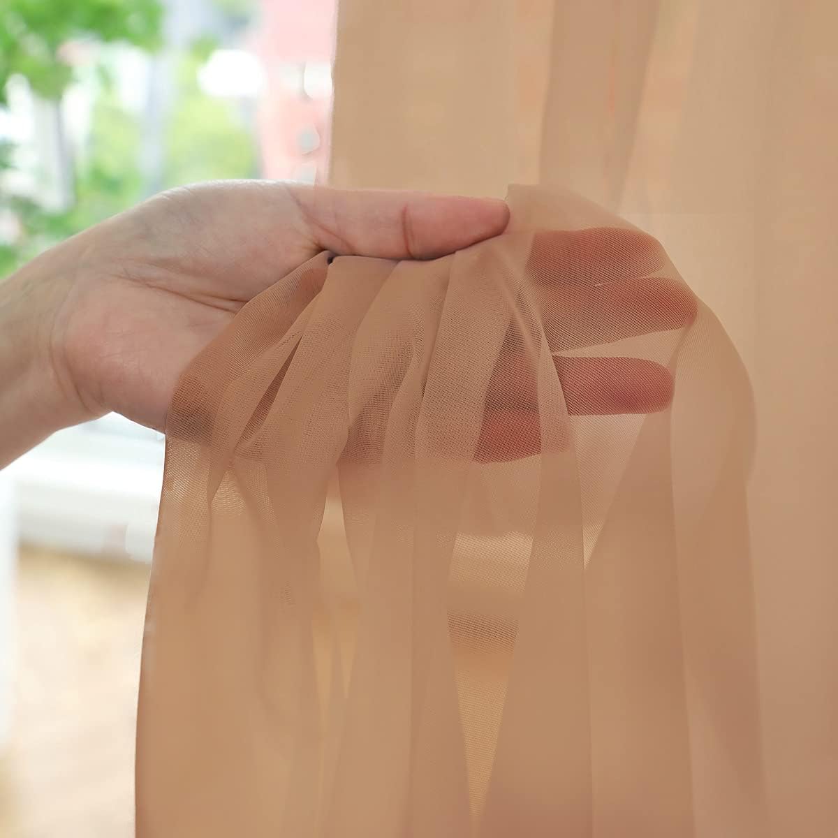 Window Brown Sheer Curtains 48 Inches Width 45 Inches Long 2 Panels Sheer Curtain Clear Curtains Basic Rod Pocket Panel for Home Living Room Bedroom Kids Room Yard Patio Parlor Sliding