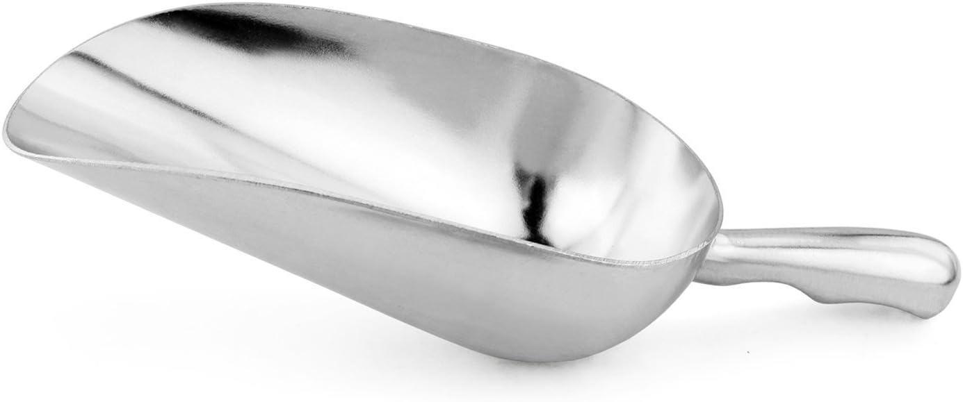 New Star Foodservice 34547 One-Piece Cast Aluminum Round Bottom Bar Ice Flour Utility Scoop, 24 -Ounce, Silver (Hand Wash Only)