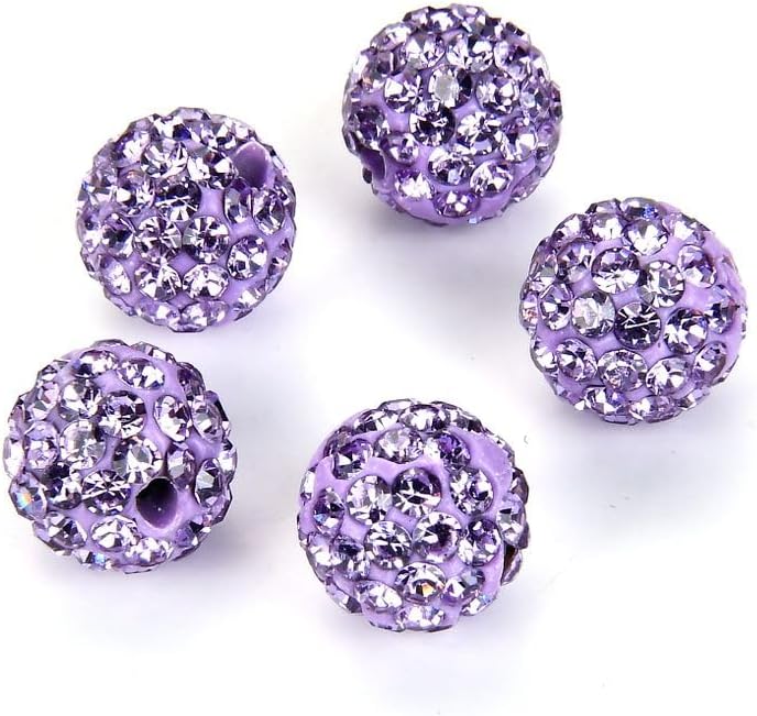 100pcs Adabele Grade A Suncatcher Crystal Rhinestone Pave Loose Beads 10mm Violet Purple Polymer Clay Disco Ball Spacers Compatible with Shamballa All Craft Jewelry Making DB10-4