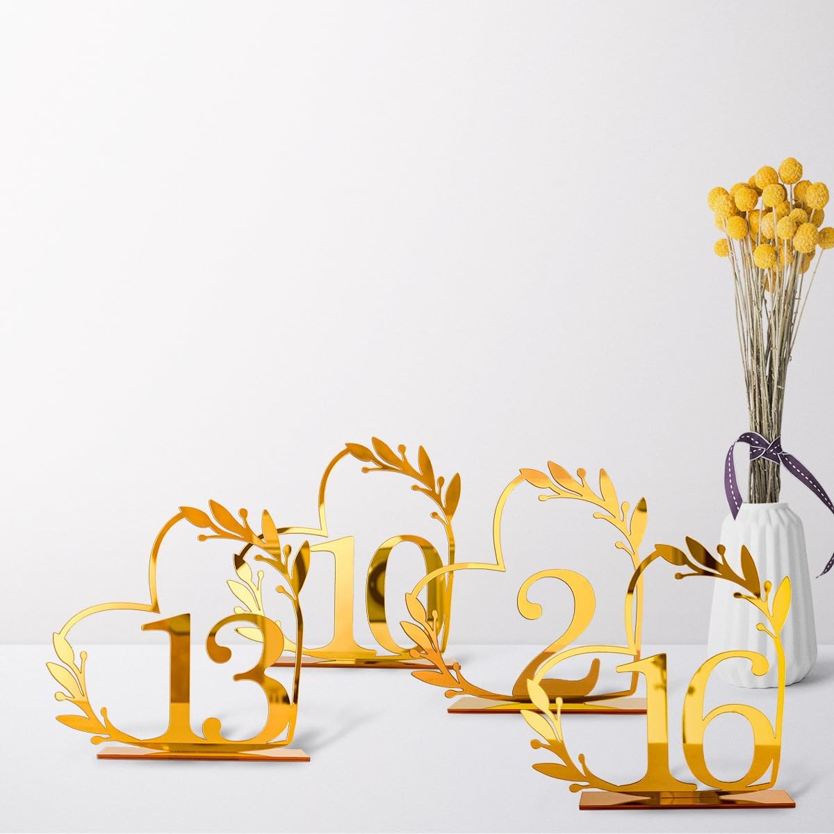 Gold Acrylic Heart-Shaped Table Numbers 1-20 for Weddings, Anniversaries, Parties, Birthdays, Events | 4.5" x 4.5"