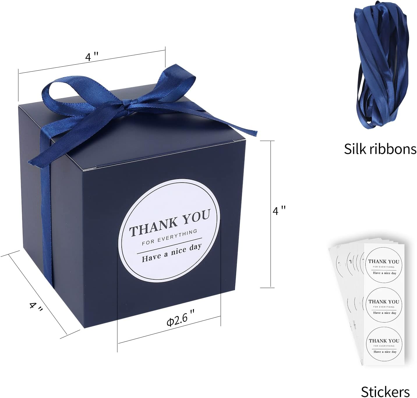 COTOPHER Small Gift Boxes 60 Pack 4x4x4 inches Navy Gift Boxes with Lids for Gifts, Crafting, Wedding Party Favor, Cupcake Boxes, Candy, Bridesmaids Proposal Box with Ribbons and Stickers (Navy, 60