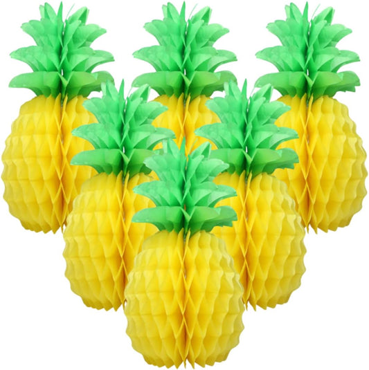 LYART 6 Pcs 14 Inch Pineapple Decorations for Tropical Flamingo Party Summer Hawaiian Luau Party Pineapple Honeycomb Tissue Centerpieces for Tables Hanging Decorations Favors